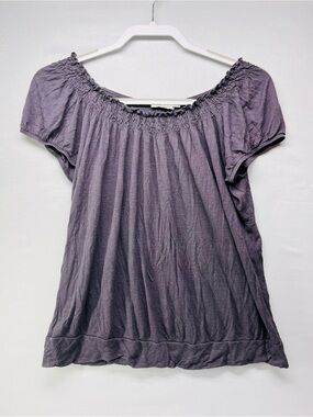 Carol Rose Smocked Off-Shoulder Short Sleeve Top‎ - Slate Purple